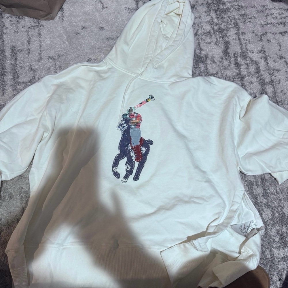 White Hoodie with Polo Player Logo oversized fit